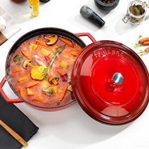 Guss Chef Döküm Basık Tencere 28cm-2 Parça-kırmızı