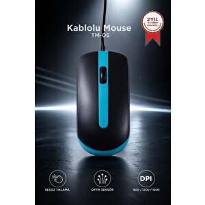Torima Mouse Optik Sessiz Ve Ergonomik Tasarım Kablolu Fare Tm06 Mavi