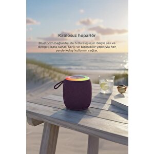 Bluetooth Hoparlör Rgb Işıklı Usb Fm Destekli Radyo D10 Pembe