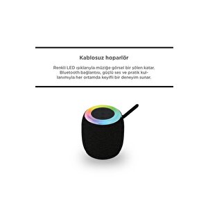 Bluetooth Hoparlör Rgb Işıklı Usb Fm Destekli Radyo D10 Siyah