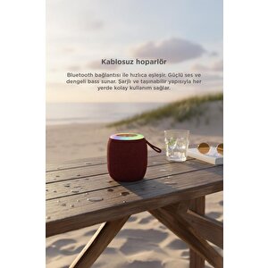 Bluetooth Hoparlör Rgb Işıklı Usb Fm Destekli Radyo D10 Kırmızı