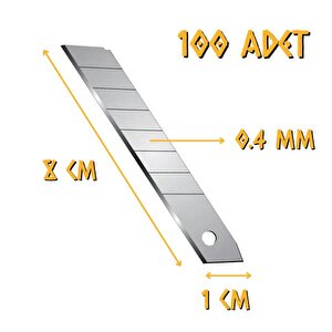 Maket Bıçağı Falçata Yedeği 9 X 0.4 Mm. - 100 Adet
