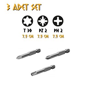 Tyson Bits Uç Seti 3 Parça - Ph2 - Pz2 - Tork - 7.5 Cm.