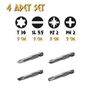 Tyson Bits Uç Seti 4 Parça - Ph2 - Pz2 - Düz - Tork - 5 Cm.