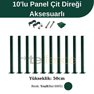 50 Cm Panel Çit Direği Aksesuarlı 10 Adet Yeşil