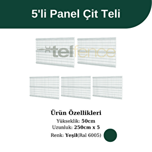50 Cm 5 'li Panel Çit Teli Çift Telli Avantaj Paketi 12.5 Metre Yeşil