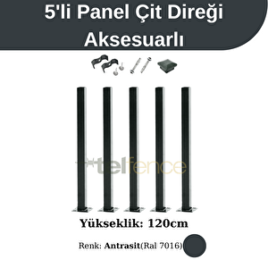 120 Cm Panel Çit Direği Aksesuarlı 5 Adet Antrasit