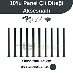 120 Cm Panel Çit Direği Aksesuarlı 10 Adet Antrasit