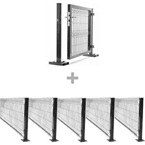 200x250 Cm 5 'li Panel Çit Takım 12.5 Mt + Panel Çit Göbek Kilitli Kapı Avantaj Paketi Siyah
