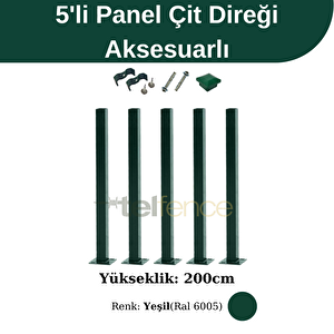 200 Cm Panel Çit Direği Aksesuarlı 5 Adet Yeşil