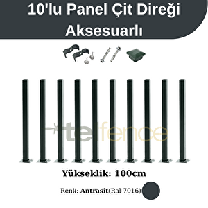 100 Cm Panel Çit Direği Aksesuarlı 10 Adet Antrasit