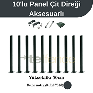 50 Cm Panel Çit Direği Aksesuarlı 10 Adet Antrasit