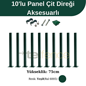 75 Cm Panel Çit Direği Aksesuarlı 10 Adet Yeşil
