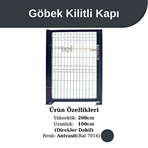 200x100 Cm Panel Çit Kapı Göbek Kilitli Antrasit