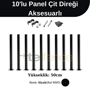 50 Cm Panel Çit Direği Aksesuarlı 10 Adet Siyah