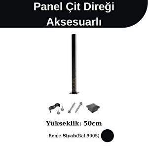 50 Cm Panel Çit Direği Aksesuarlı Siyah