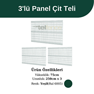 75 Cm 3 'lü Panel Çit Teli Çift Telli Avantaj Paketi 7,5 Metre Yeşil