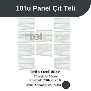 50 Cm 10 'lu Panel Çit Teli Çift Telli Avantaj Paketi 25 Metre Antrasit
