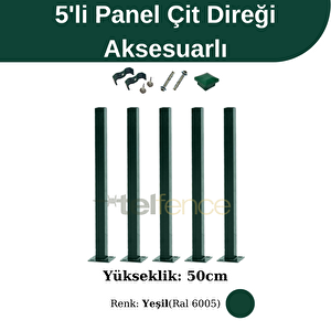 50 Cm Panel Çit Direği Aksesuarlı 5 Adet Yeşil