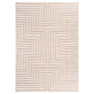Kabartmalı Çizgi Desenli İskandinav Bohem Tarzı Yumuşak Halı Bej 160x230 cm