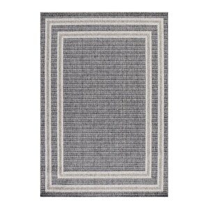 Dış Mekan Teras Halısı Sisal Hasır Görünümlü Çift Bordür Desenli Gri Halı 80x250 cm