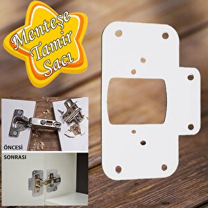 Dolap Kapak Taş Menteşe Tamir Sacı Pratik Onarım Kiti Beyaz Metal Yuva Tablası 6.5 X 9 Cm