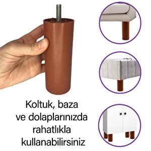 4 Adet Silindir Destek Ayağı 12 Cm Kahverengi Gizli Mobilya Kanepe Baza Koltuk Ayakları Metrik 8 Civatalı İnce Diş