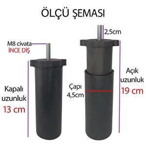 Zelve 6'lı Set Mobilya Tv Ünitesi Çekyat Koltuk Kanepe Ayarlı M8 Destek Ayağı 15 Cm Siyah Baza Ayak