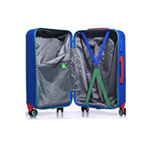 Benetton Orta Boy %100 Policarbon Kırılmaz Valiz Mavi Bnt500