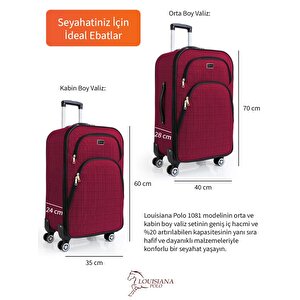 Orta Ve Kabin Boy Valiz Seti 4 Teker Kumaş Valiz Bordo 1081