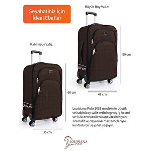 Büyük Ve Kabin Boy Valiz Seti 4 Teker Kumaş Valiz Kahve 1081