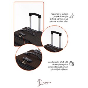 Büyük Ve Kabin Boy Valiz Seti 4 Teker Kumaş Valiz Kahve 1081