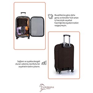 Büyük Ve Kabin Boy Valiz Seti 4 Teker Kumaş Valiz Kahve 1081
