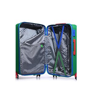 Benetton Büyük Boy %100 Policarbon Kırılmaz Valiz Yeşil Bnt700