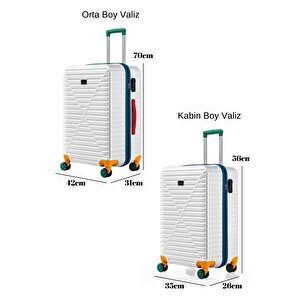 Orta Ve Kabin Boy 2'li Valiz Seti %100 Polikarbon Valiz 4x2 Teker Beyaz 1088