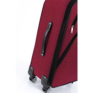 Büyük Ve Kabin Boy Valiz Seti 4 Teker Kumaş Valiz Bordo 1081