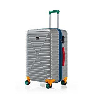 Büyük Ve Kabin Boy 2'li Valiz Seti %100 Polikarbon Valiz 4x2 Teker Gri 1088