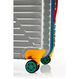 Büyük Ve Kabin Boy 2'li Valiz Seti %100 Polikarbon Valiz 4x2 Teker Gri 1088