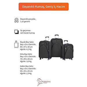 3'lü Valiz Seti 4 Teker Kumaş Valiz Antrasit 1081