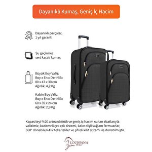 Büyük Ve Kabin Boy Valiz Seti 4 Teker Kumaş Valiz Antrasit 1081