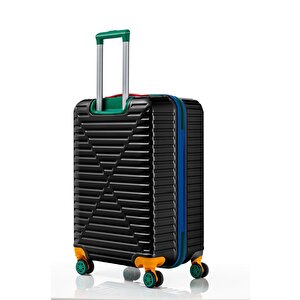 Büyük Ve Kabin Boy 2'li Valiz Seti %100 Polikarbon Valiz 4x2 Teker Siyah 1088