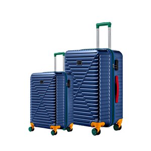 Orta Ve Kabin Boy 2'li Valiz Seti %100 Polikarbon Valiz 4x2 Teker Lacivert 1088