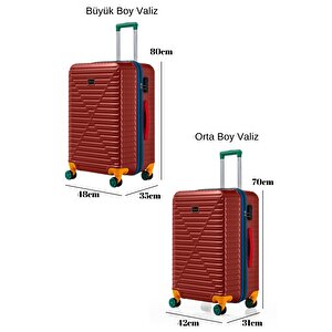Büyük Ve Orta Boy 2'li Valiz Seti %100 Polikarbon Valiz 4x2 Teker Bordo 1088