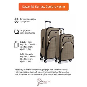Orta Ve Kabin Boy Valiz Seti 4 Teker Kumaş Valiz Bej 1081