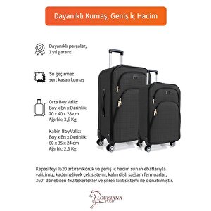 Orta Ve Kabin Boy Valiz Seti 4 Teker Kumaş Valiz Antrasit 1081