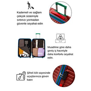 Büyük Ve Kabin Boy 2'li Valiz Seti %100 Polikarbon Valiz 4x2 Teker Bordo 1088