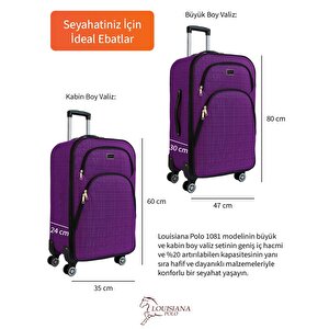 Büyük Ve Kabin Boy Valiz Seti 4 Teker Kumaş Valiz Mor 1081
