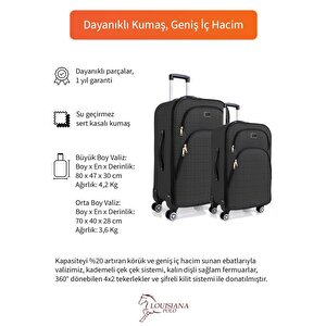 Büyük Ve Orta Boy Valiz Seti 4 Teker Kumaş Valiz Antrasit 1081