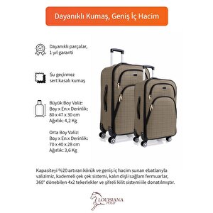 Büyük Ve Orta Boy Valiz Seti 4 Teker Kumaş Valiz Bej 1081