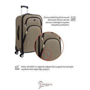 Büyük Ve Orta Boy Valiz Seti 4 Teker Kumaş Valiz Bej 1081